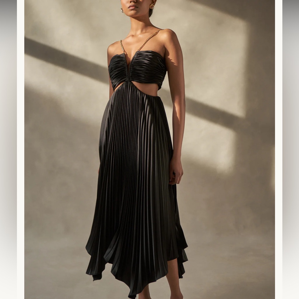 Nwt Aiifos Evie Dress Pleated Black Midi Size 6